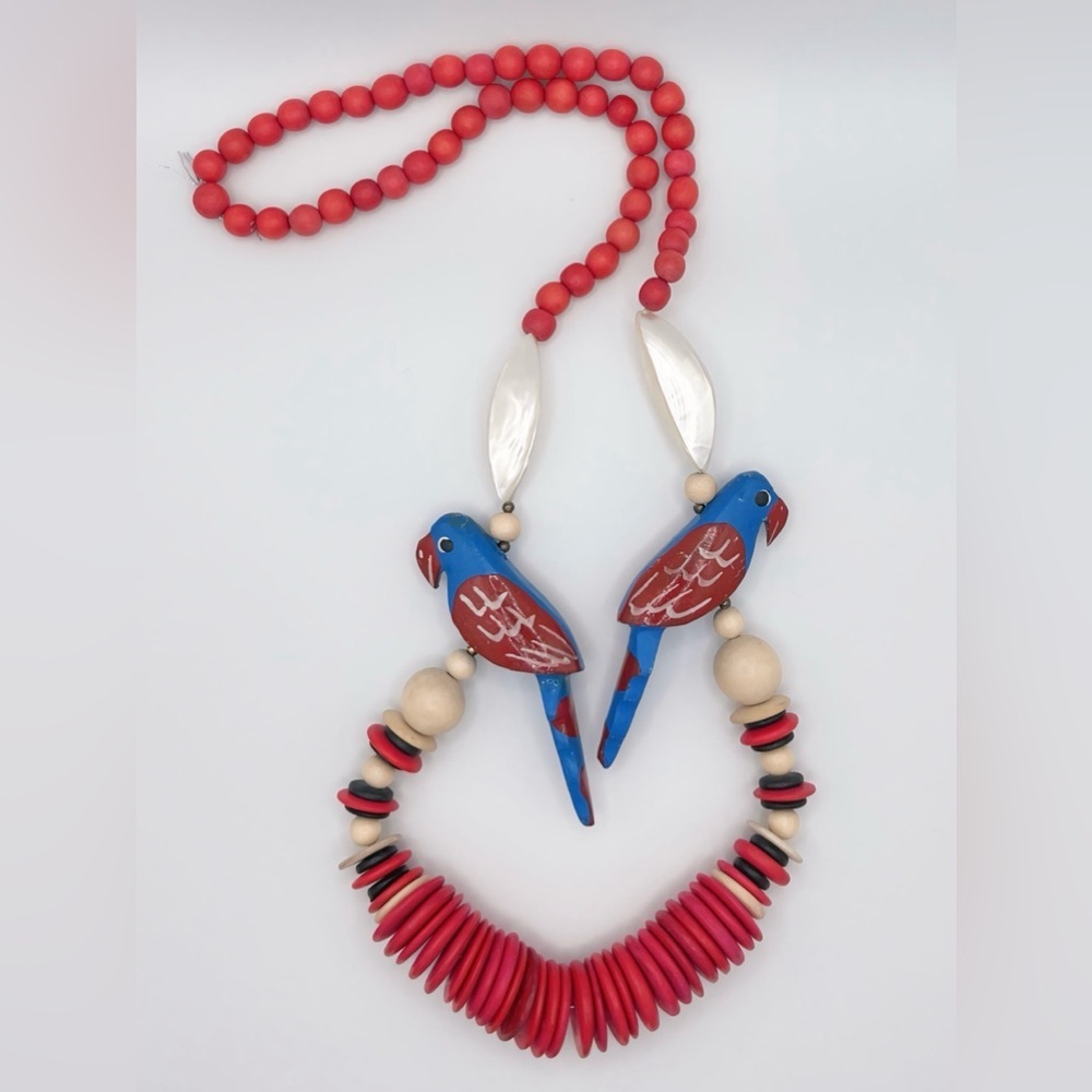 Vintage tropical bird necklace